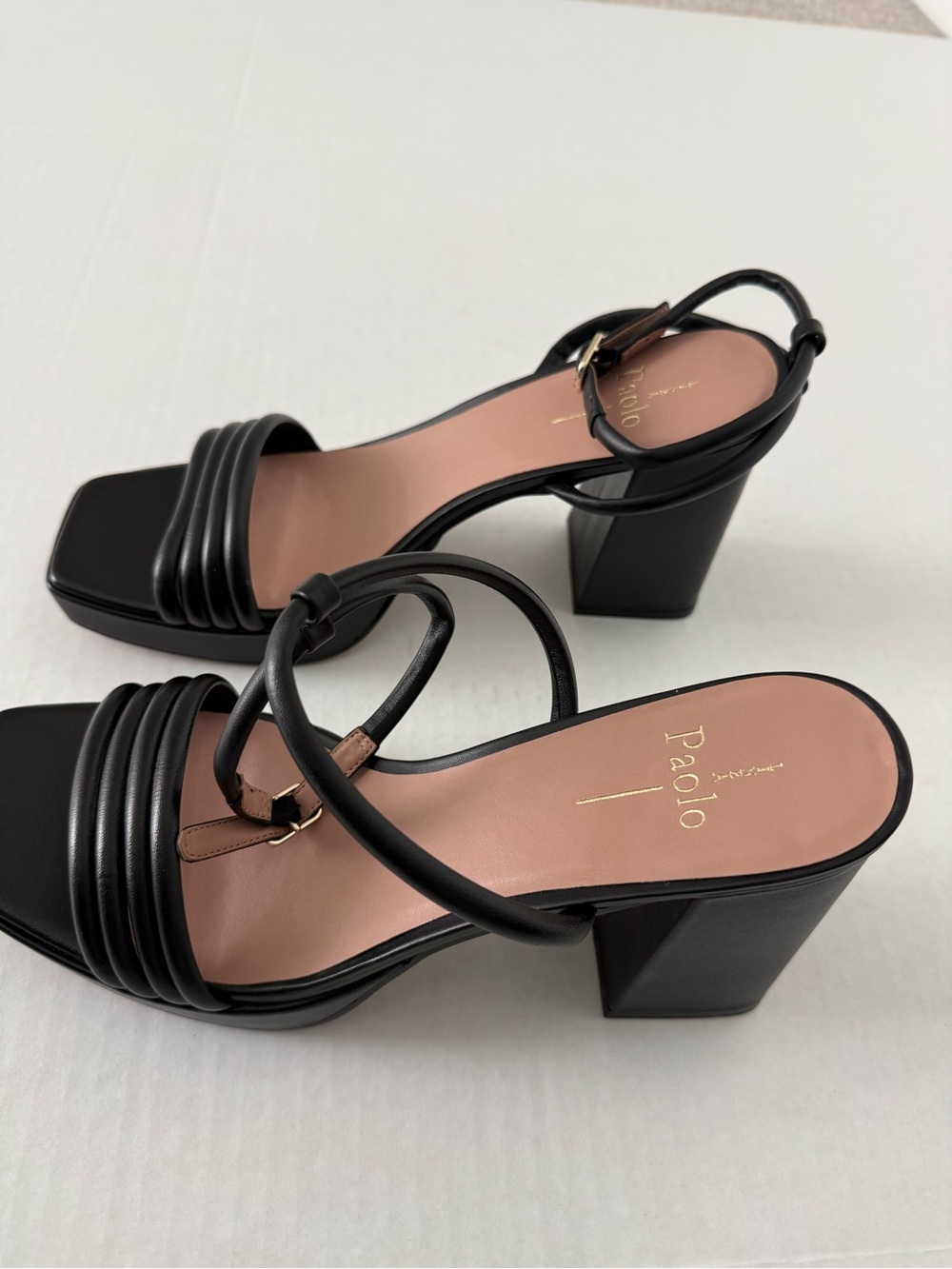 Paolo Black Strappy Block Heel Sandals Size 10 NEW - Picture 6 of 12